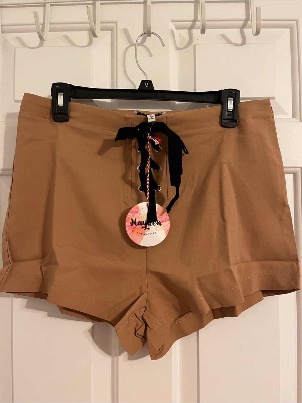 High-Waist Lace-Up Tan Women's Shorts